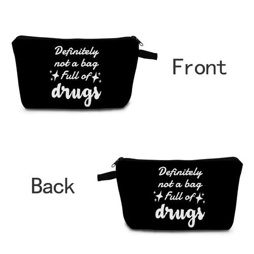 MoCaliduccious "definitely not a bag full of drugs Print Cosmetic Bag Holiday & Birthday Gift for Makeup Storage & Travel Organiza Small Zipper Makeup Bag (Black)