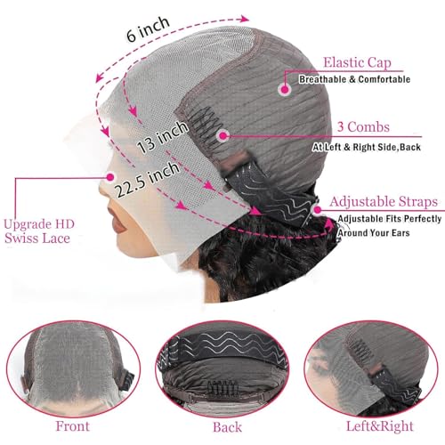 32 Inch Deep Wave Lace Front Wigs Human Hair Pre Plucked 200% Density 13x6 HD Lace Frontal Wigs with Baby Hair Deep Curly Wet and Wavy Glueless Wigs for Women (Natural Black, 32 Inch)