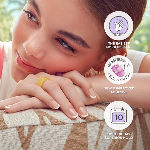 KISS imPRESS No Glue Mani Press On Nails, French, 'Glimpse', White, Medium Size, Coffin Shape, Includes 30 Nails, Prep Pad, Instructions Sheet, 1 Manicure Stick, 1 Mini File