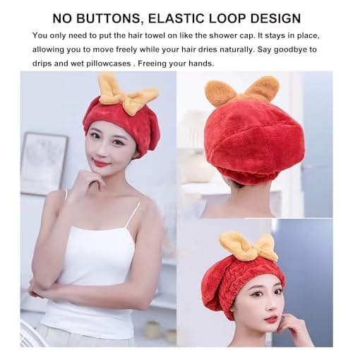 Ultra Absorbent Hair Quick Drying Towel for Women Girls New Microfiber Hair Towel Wrap Dry Turban Soft Bow Tie Plopping Head Towels Shower Cap for Kids (Red)