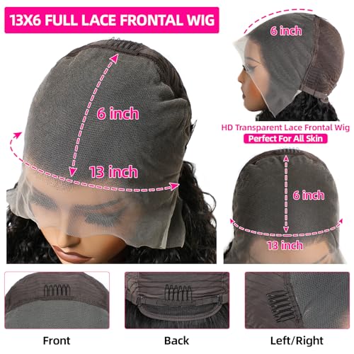 Lemoda 13x6 Full Lace Frontal Wig 180% Density Burmese Curly Wig Human Hair 13x6 HD Transparent Lace Frontal Wigs Pre Plucked 15A Burmese Virgin Human Hair Wigs for Women 22 Inch