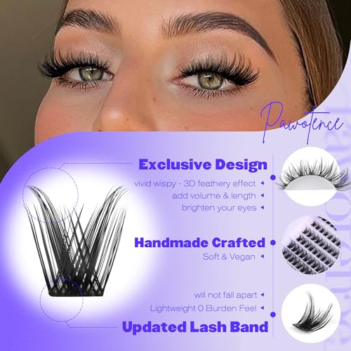 Pawotence Lash Clusters Wispy Cluster Eyelash Extensions 10-18mm Individual Lashes DIY Cluster Lashes Extension Soft Comfortable Eyelash Clusters with Thin Band