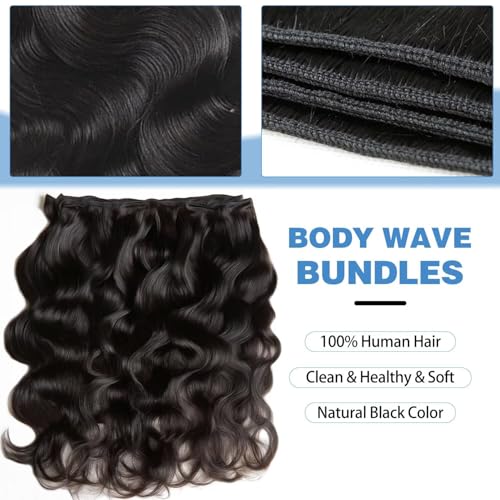 12A Human Hair Bundles 20 22 24 26 Inch Body Wave Bundles Human Hair 100% Unprocessed Brazilian Virgin Weave 4 Bundle for Women Natural Black Real Body Wavy Human Hair Extensions