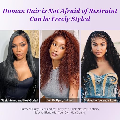 Burmese Curly Bundles Human Hair 3C4A Spiral End Quick Water Wave Human Hair Bundles Extensions 3Pcs for Women 18 20 22 inch Natural Black