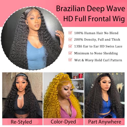Deep Wave Lace Front Wigs Human Hair 200% Density 13x6 HD Transparent Deep Wave Frontal Wigs Human Hair With Baby Hair(32 Inch)