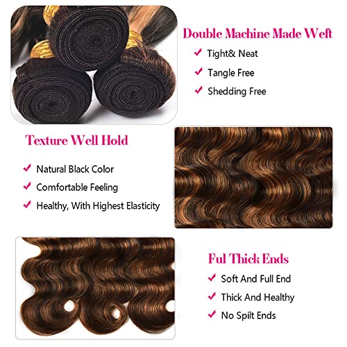 Ombre Body Wave Bundles Human Hair Brown Bundle 28 30 32 Inch Peruvian Virgin Hair Two Tone Color #1B Mixed With Color #30 Hair Extensions