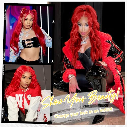 32 inch Red Lace Front Wigs Human Hair 200% Densit Red Human Hair Wig Pre Plucked Body Wave 13x4 Lace Front Wigs Frontal for Women