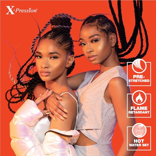 Sensationnel X-pression prestretched braiding hair - 3x braid 50 inch all kanekalon flame retardant synthetic braid for box braids and twists (1 pack, 1B OFFBLACK)