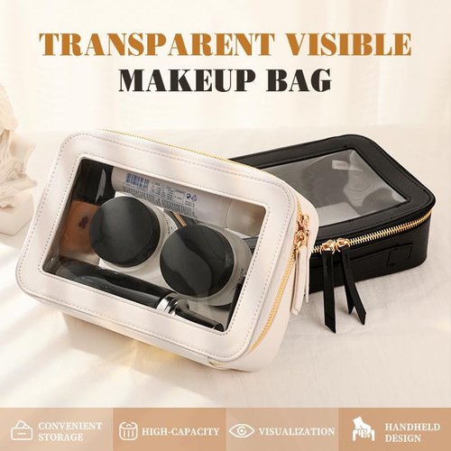 Clear Makeup Bags TSA Approved Toiletry Bag Handle Large Opening,Clear Toiletry Bags for Carry-on Traveling Travel Car Accessories Essentials Organziation Storage for Women Girls(Off White, Middle)