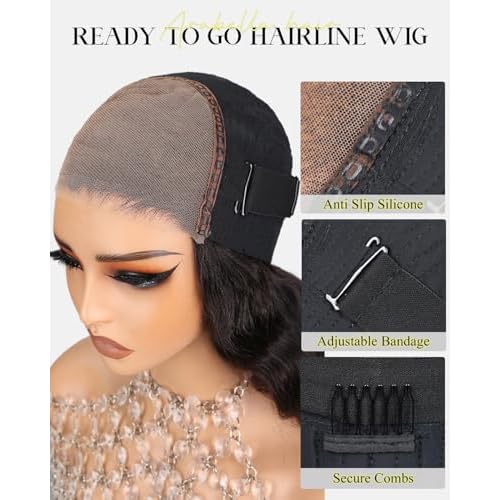 Arabella 6X5 Wear and Go Glueless Wigs Human Hair Pre plucked Pre Cut + High Density 220% Salon-Quality Loose Deep Wave Closure Wigs Human Hair Pre Plucked Pre Bleached Pre Cut Glueless Wig£¨22Inch£©