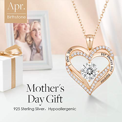 CDE Forever Love Heart Necklaces for Women, Wedding Anniversary, Birthday Mothers Day Gifts for Mom, Mother, Wife, Girlfriend, S925 Silver Jewelry with Birthstone Pendant