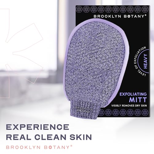 Brooklyn Botany Exfoliating Mitt for Bath and Shower ? Heavy Duty Exfoliating Body Scrubber for Massage and Dead Skin Remover for Body ? 1 Mitt