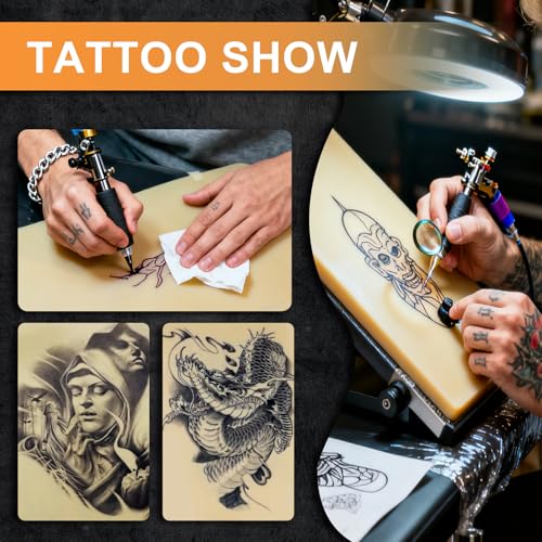 10Pcs Tattoo Practice Skins, 3mm Thick Fake Skin 6"x8" - Realistic Reusable Silicone Sheet for Beginners & Professional Artists Tattoo Skin with Storage Box
