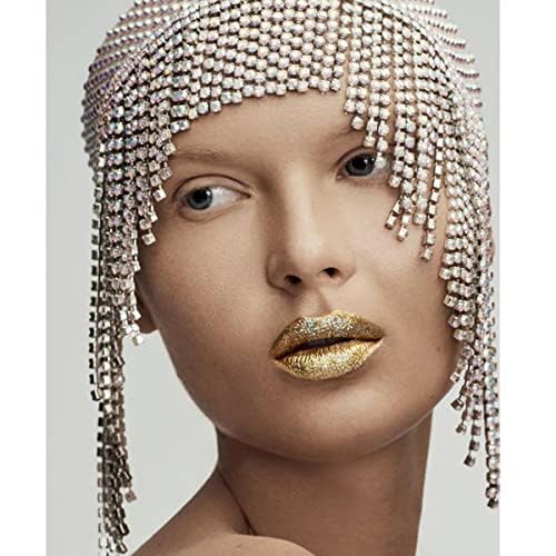 Stonefans Gatsby Rhinestone Cap Headpiece 1920s Silver Head Chain Flapper Hairpiece Cleopatra Hair Accessories for women Girl (Silvery)