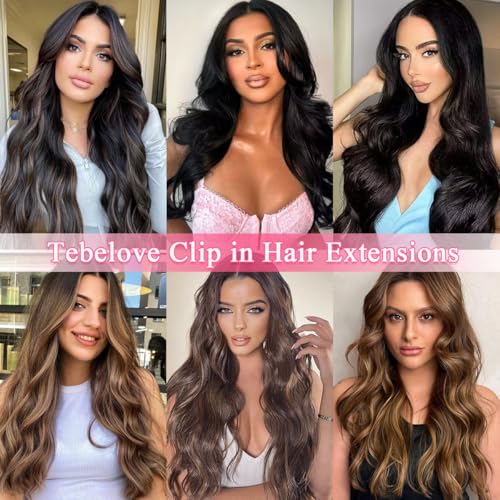 Clip in Hair Extensions Real Human Hair 4.3oz/120g Clip ins 100% Human Hair Extension for Women 8pcs Per Set with 18 Clips Double Weft (24 Inch #4/27 Chocolate Brown to Honey Blonde)