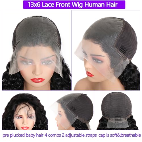 Lemoda 13x6 Lace Front Wigs Human Hair Water Wave Wig 12 Virgin Human Hair 180% Density Deep Wave Frontal Wig for black Women 28 inch