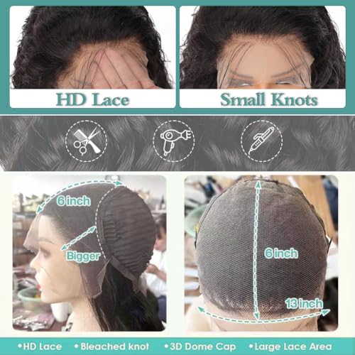 Deep Wave Lace Front Wig - HD Transparent Lace Front Wig for Women - 13x6, Deep Curly, 180% Density, Pre-Plucked, 24-Inch
