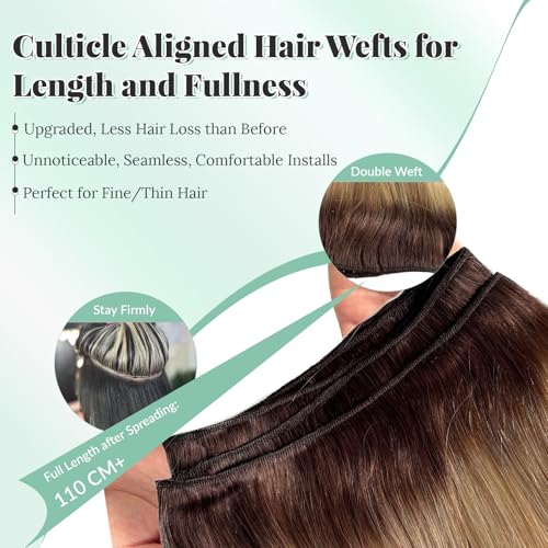 Sew in Hair Extensions Real Human Hair Balayage Brown and Blonde Hair Wefts 120G 22 Inch Thick Hair Bundles Ombre Brown to Ash Brown and Light Blonde Sew in Extensions Human Hair Weave