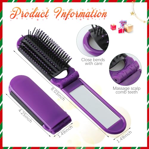 Barydat 200 Pcs Folding Hair Brush with Mirror Bulk Portable Small Hair Brush Mini Compact Colourful Pocket Massage Combs Travel Toiletry Bag Makeup Purse for Women Girls Kids