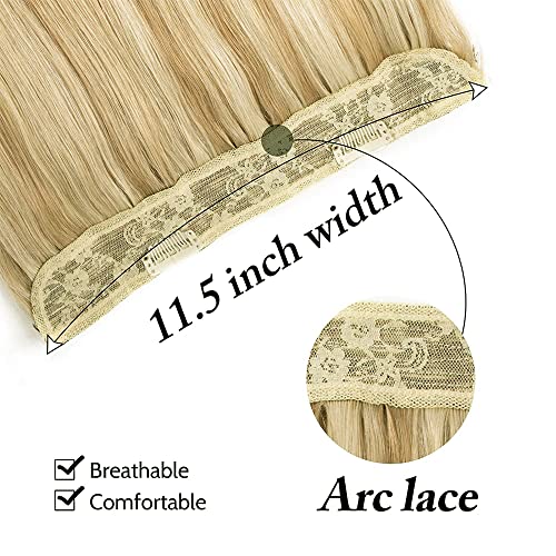 Star Show Wire Hair Extension Human Hair For Women Ash Blonde 16# with Bleach Blonde 613# Natural Straight Hair One Piece for Full Head (16 inch, Highlight Color #16/613)