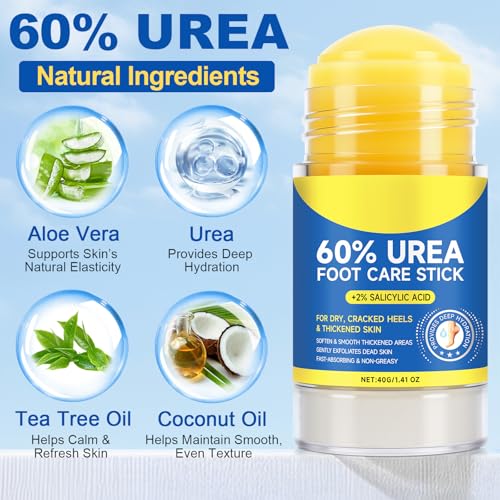 Urea Cream 60 Percent for Feet, 2% Salicylic Acid Urea Foot Cream for Cracked Heels and Dry Skin, Deep Moisturizing, Cracked Heel Repair Cream, Repairing Creams for Heels, Knees, Elbows & Hands (1)