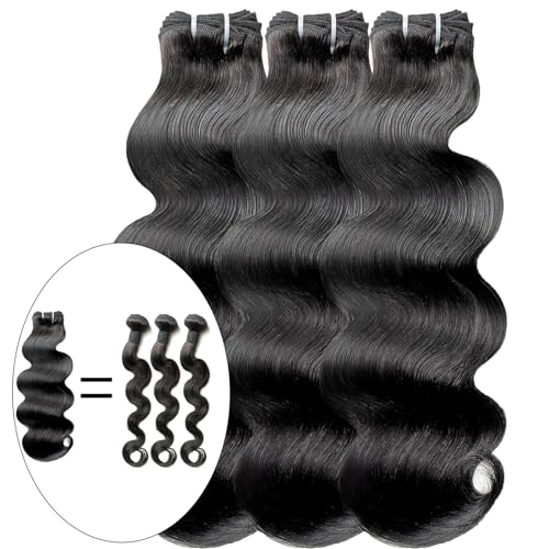 Body Wave Brazilian Human Hair 3 Bundles Human Hair for Black Women 16 18 20 Inch 12A Grade 100% Unprocessed Straight Virgin Hair Bundles Hair Extensions Natural Color