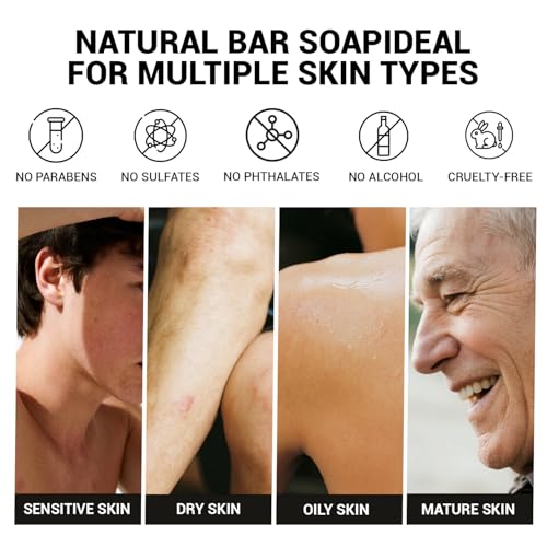 Rinse & Robust 4 Pack Men¡¯s Bar Soap Gift Set, Goat Milk Soap Bar Gift Box, Nourishing Natural Bar Soap Set for Men, No Harsh Chemicals, Includes A Lathering Net, Sandalwood Scented| 5.3 oz of 4 Bars