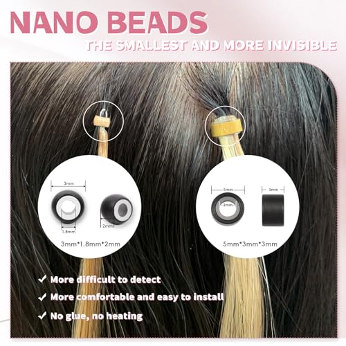 Nano Hair Extensions Human Hair 7#-ChocolaNanoe Brow 22inch 40G/40S/Pack Nano Bead Hair Extensions Human Hair Nano Ring Hair Long Straight For Women