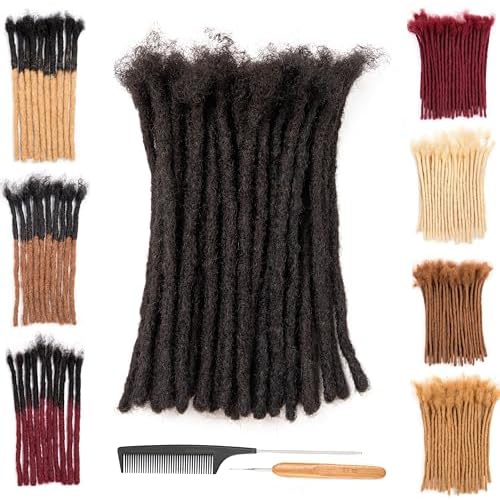 DAIXI 0.6cm and 0.2cm 0.4cm 0.8cm Options 6 Inch 70 Strands 100% Real Human Hair Dreadlock Extensions for Man/Women Handmade Permanent Loc Extensions Bundles Can Be Dyed Bleached Curled Twisted