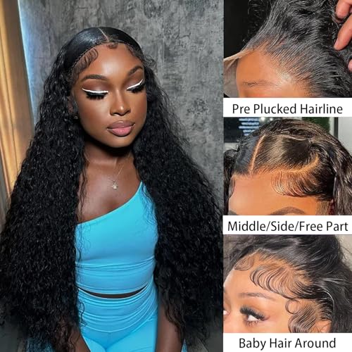 30 Inch Deep Wave Lace Front Wigs Human Hair 13x4 HD Lace Front Wigs 200 Density Human Hair Pre Plucked Glueless Wigs with Baby Hair Deep Curly Wig for women