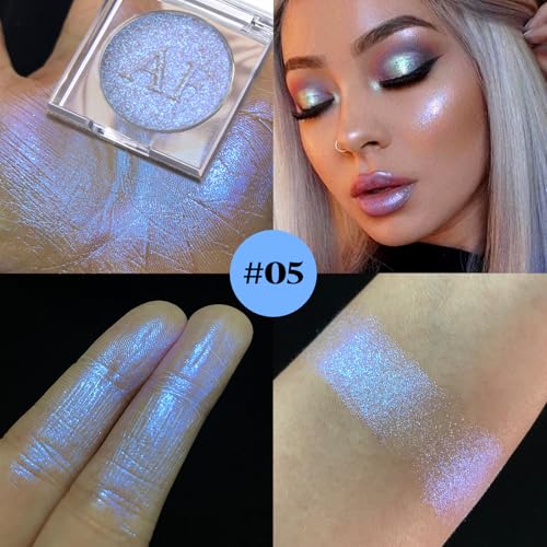 Duochrome Face Highlighter Makeup, Chameleon Holographic Highlighter Mineral Powder for Face Body, Waterproof Blue Purple Glowing Iluminadores de maquillaje with Shine Silky Smooth Highlighting, #05