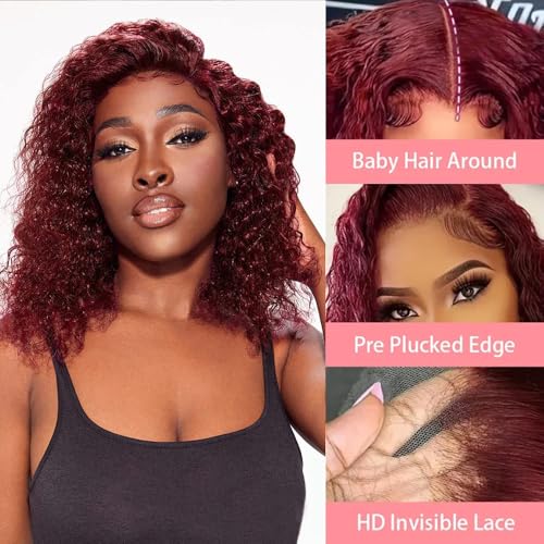 99J Burgundy Lace Front Wigs Human Hair Burgundy Curly Bob Wigs Human Hair 13x4 Lace Front Wigs Short Curly Bob Wigs Deep Curly Wigs for Black Women 12 Inch