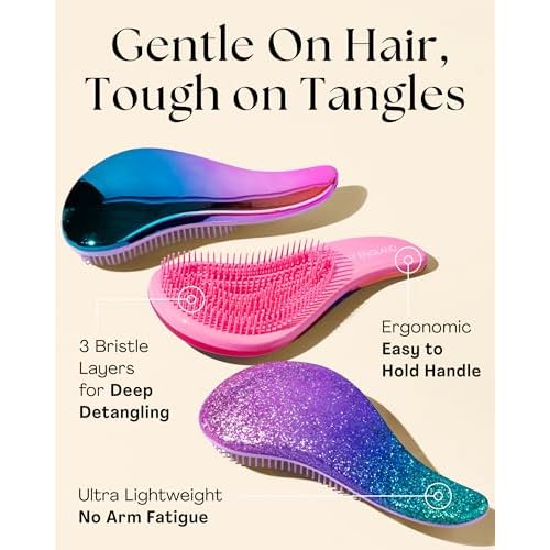 Detangler Brush & Wide Tooth Comb Hair Brush Gift Set - Ideal Gifts Under 10 Dollars for Womens Stocking Stuffers & Teenage Girls Gifts Ideas, Blue