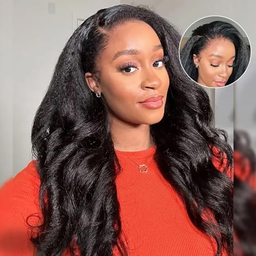 BLY Kinky Straight 3 in 1 Half Wig Human Hair for Women 180% Density Glueless Wear & Go No Lace Flip Over Half Wig Beginner Friendly Seamless Clip In Wigs 22 Inch