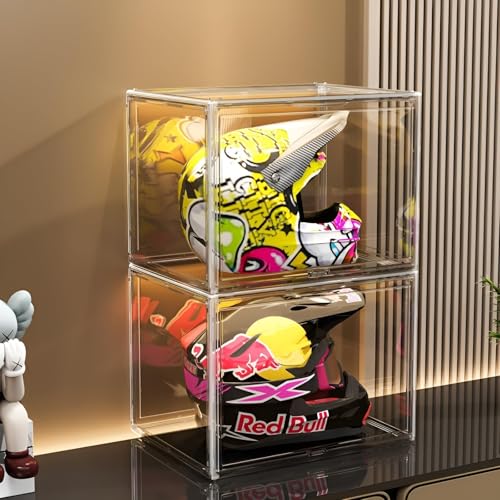 Clear Stackable Plastic Storage Bins with Lid, Dustproof Display Cases, Extra Large Figures Collectibles Showcase, Boot & Shoe Boxes, Helmet Protection Organizer (Clear-XL-1 Pack)