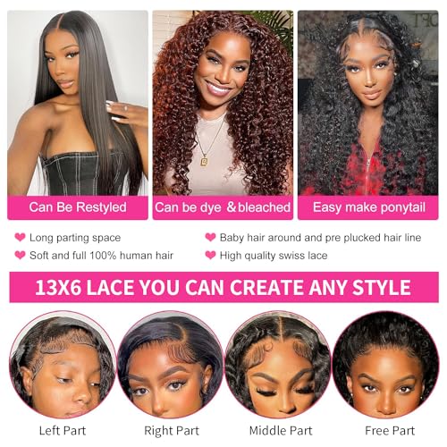 34 Inch Deep Wave Lace Front Wigs Human Hair 13x6 Lace Front Wigs Human Hair Pre Plucked Wigs Human Hair for Women Loose Deep Wave Lace with Baby Hairline