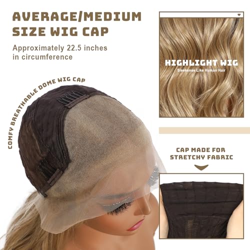 Blonde Lace Front Wig 13x4 Pre Plucked Synthetic Wig for Women Highlight Dirty Blonde Natural Looking Body Wave Cosplay Daily Party Use