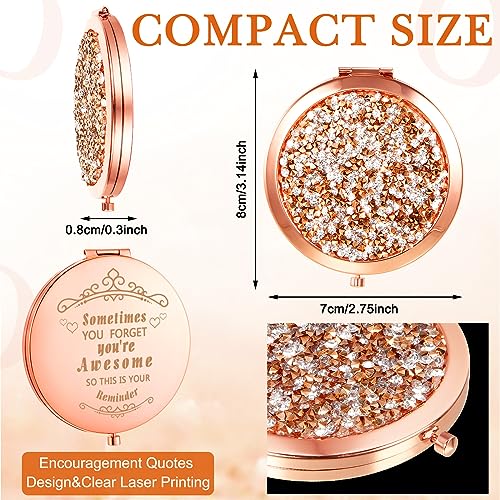 Cindeer 20 Pcs Small Compact Mirror Folding Pocket Makeup Round Hand Held Cosmetic Magnifying Compact Rhinestone Mirror with 1X/2X Magnification for Women Girls Travel (Gold Style)