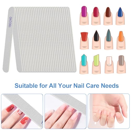 Nail File, Emery Boards for Nails 180/240 Grit Nail Files for Natural Nails Wood Double Sided Emory Fingernail Files Professional Reusable Manicure Pedicure limas para u?as (24 Packs)