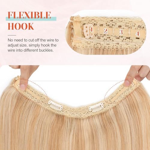 Benehair Halo Blonde Hair Extensions Real Human Hair Halo Extensions for Women 100% Human Hair Invisible Wire Hair Extensions Ash Blonde Highlights Bleach Blonde #18P613 22"