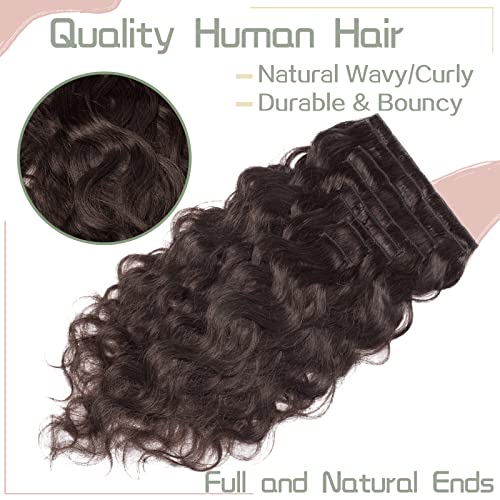 S-noilite Wavy Clip in Hair Extensions Real Human Hair Double Weft Thick 8 PCS Clip in Remy Hairpiece Natural Body Wave Full Head (18 Inch - 140g, Dark Brown)