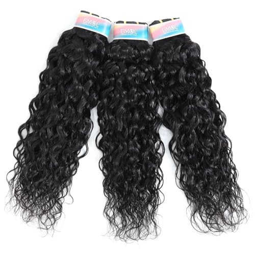 Water Wave Human Hair Bundles 16 18 20 Inch, Curly Bundles Human Hair Wet and Wavy, Soft Brazilian Weave Extensions for Black Women, 285g-300g
