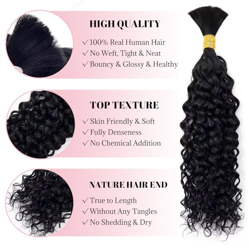 Belaved Human Braiding Hair for Boho Braids 2 Bundles 100g Water Wave Bulk Boho Knotless Braids 18 Inch Natural Color Curly Bohemian Wet and Wavy Human Hair Extensions No Weft