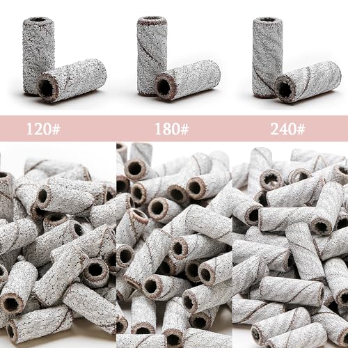 100pcs Nail Drill Bits Small Sanding Bands with Upgrade 3.1mm Mandrel Bit, 240 Extra Fine Grit Nail File Sanding Bands for Acrylic Nails Gel Removing Shaping Manicures and Pedicure(Zebra,240)