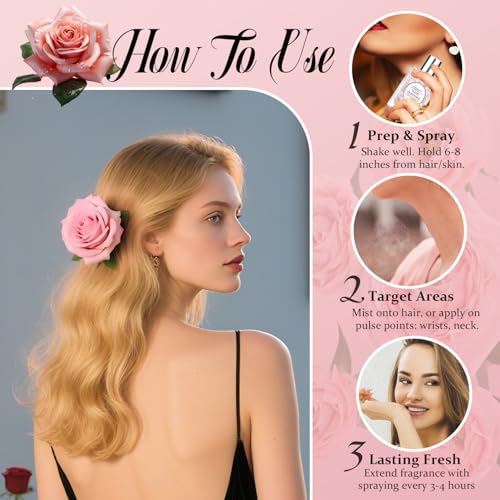 Hair Perfume for Women, Pheromones Perfumes Oil & Hair Shine Body Spray With Long-Lasting Rose Floral Fragrance, Nourishing & Hydrating Portable Daily Rose Body Mist, Light Perfume Gift for Women 50ML