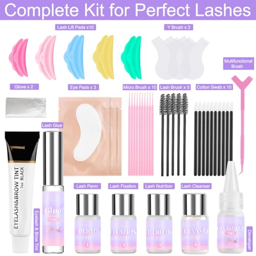 Lash Lift Kit, Eyelash Perm Kit, Professional Eyelash Lift Kit, Black Eyebrows & Eyelashes Color Kit, Lash Lamination Kit Suitable for Eyelash Lifting, Easy to Apply & Long-Lasting Curl at Home