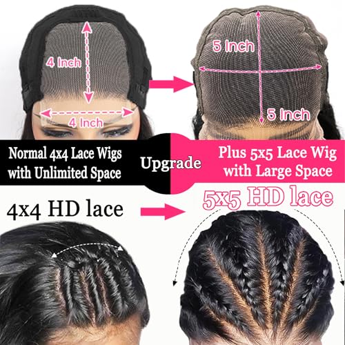 30 Inch 5x5 HD Lace Closure Wig Wear and Go Glueless Wigs Human Hair Pre Plucked Pre Cut Long Body Wave Lace Front Wigs Human Hair for Black Women 180% Density Natural Black
