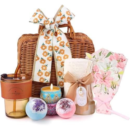 Bath Bomb Gift Set Birthday Gifts for Women,Unique Valentine's Day/Mothers Day Gifts,Spa Relaxation Self Care Gifts Basket for Her,Mom,Sister,Girlfriend,Wife,Friend