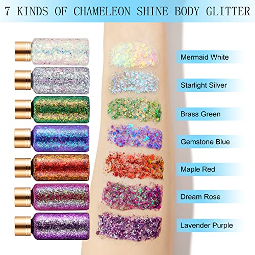 Green Gold Face Body Hair Glitter Gel for St. Patrick's Day Mardi Gras Festival Rave Accessories, Long Lasting Holographic Chunky Mermaid Sequins Glitter Gel Makeup for Women Men Kids, 1oz