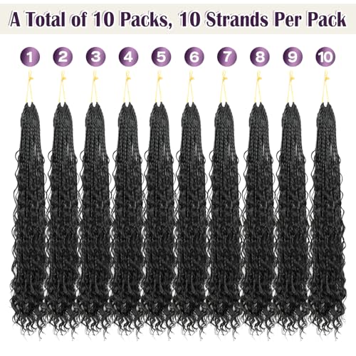 10 Packs Boho Crochet Braids Close to Human Hair Mix Protein Fiber 24 Inch Goddess Box Braids Crochet Hair Pre Looped Bohemian Box Braid with Curly Ends for Women Hair Extensions 1B